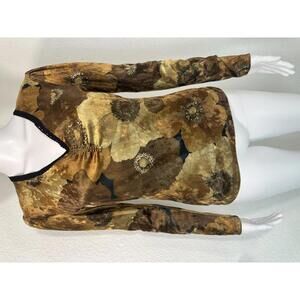 VTG Karen Kane Floral Velvet Top Sz S Boho Retro Fall Print V-Neck Coquette